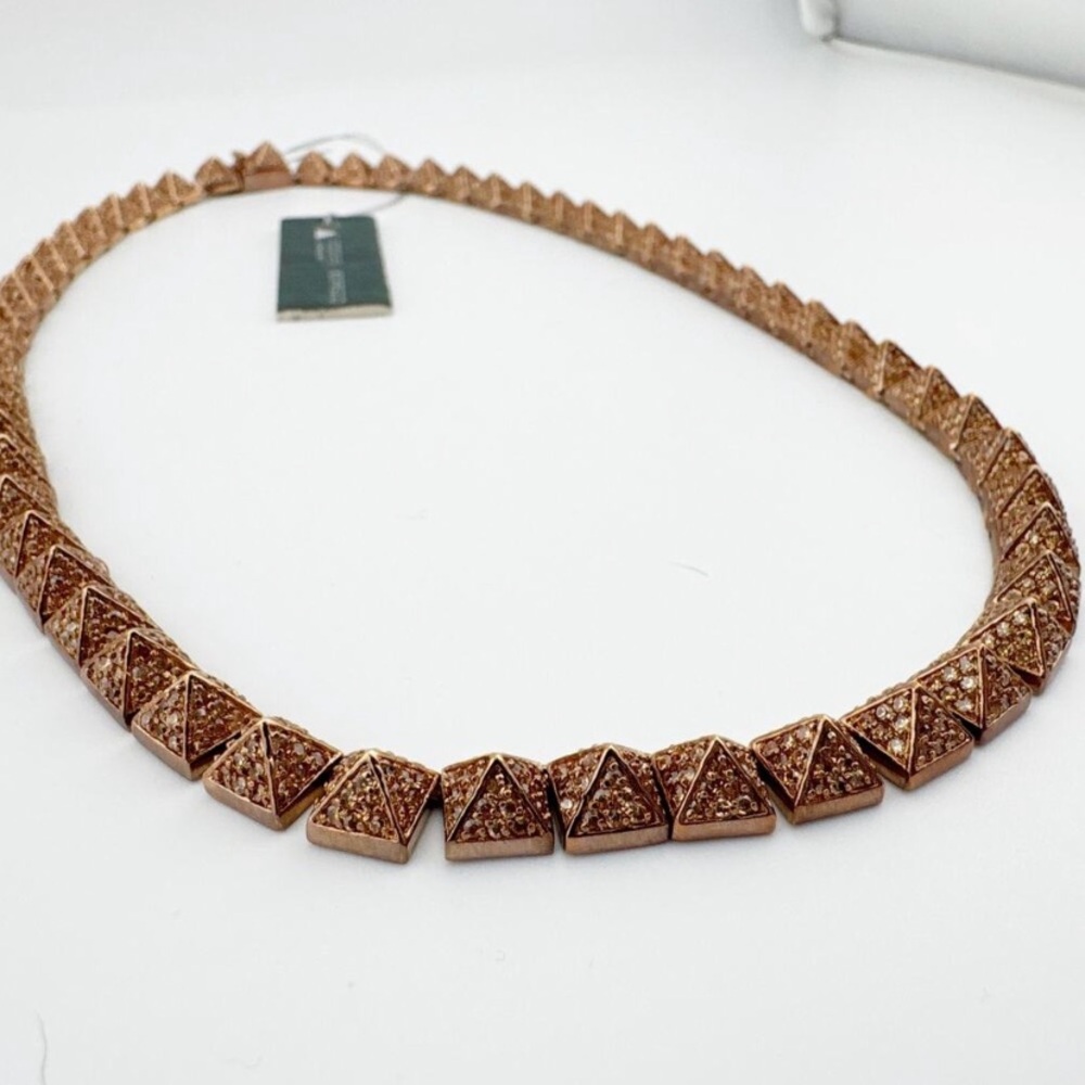 NWT! Eddie Borgo Rose Gold Pyramid Crystal Link Necklace 16”
